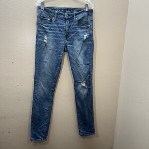American Eagle Outfitters AirFlex + Blue Skinny‎ Jeans Size 32x32 Distressed